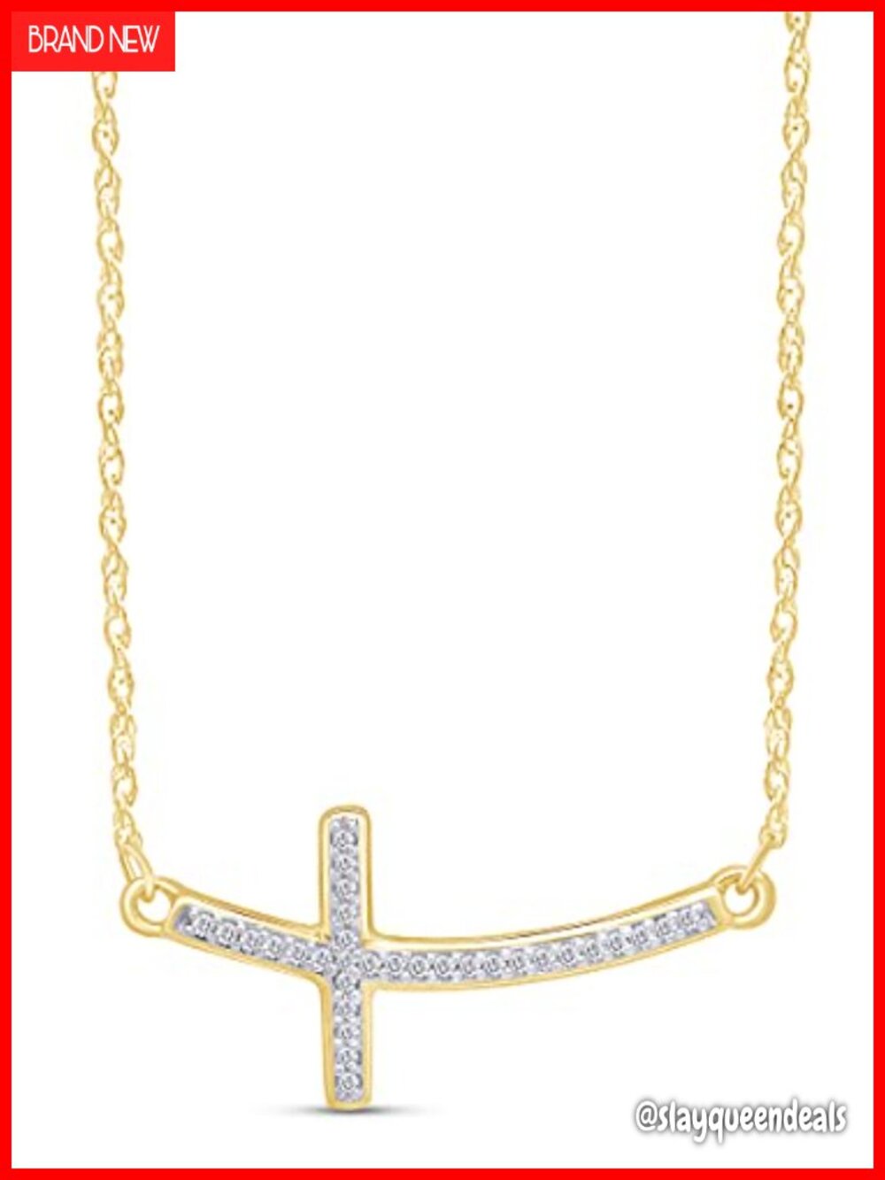 Sideways Cross Pendant Necklace 14k Yellow Gold Over Sterling Silver